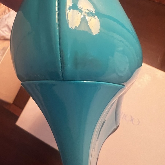 Jimmy Choo Turquoise Baxen Peep Toe Wedge Pump - Picture 8 of 9